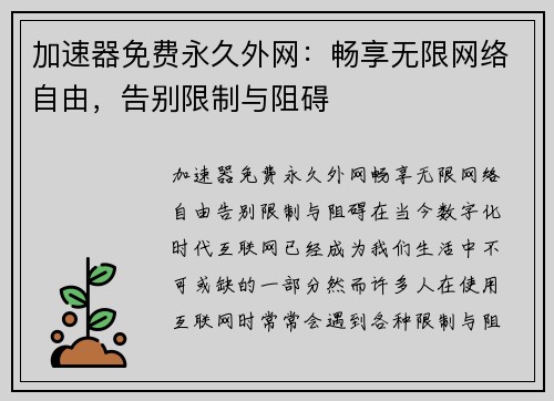 加速器免费永久外网：畅享无限网络自由，告别限制与阻碍